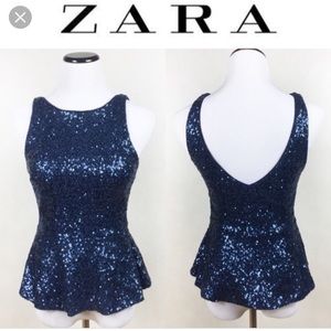 Zara new peplum Sequins Top Blue